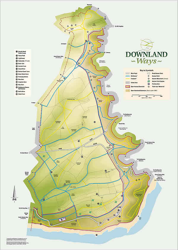 Map of the Eastbourne Downland - click to view full size image (182 KB)